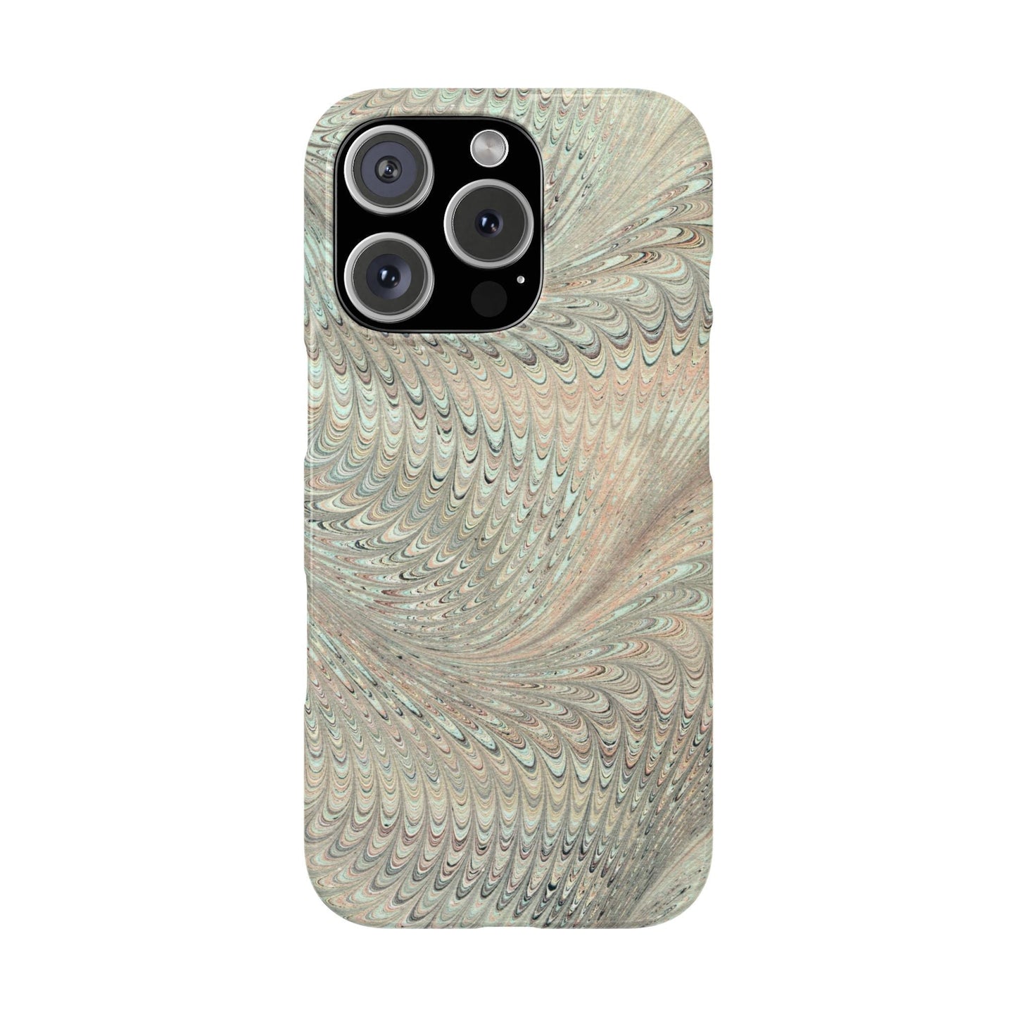 Marbled VIntage Design, Italian Feather Phone Case, Green Hues, Mint, Beige, Neutrals, Slim Phone Cases, IPHONE16 and all sizes