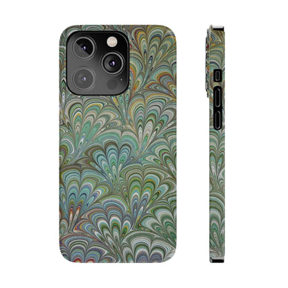 Deep Green Peacock Italian Marbled Design, Italy Feather Phone Case, Multi-Color, Slim Phone Cases, Case-Mate IPHONE16 and all sizes