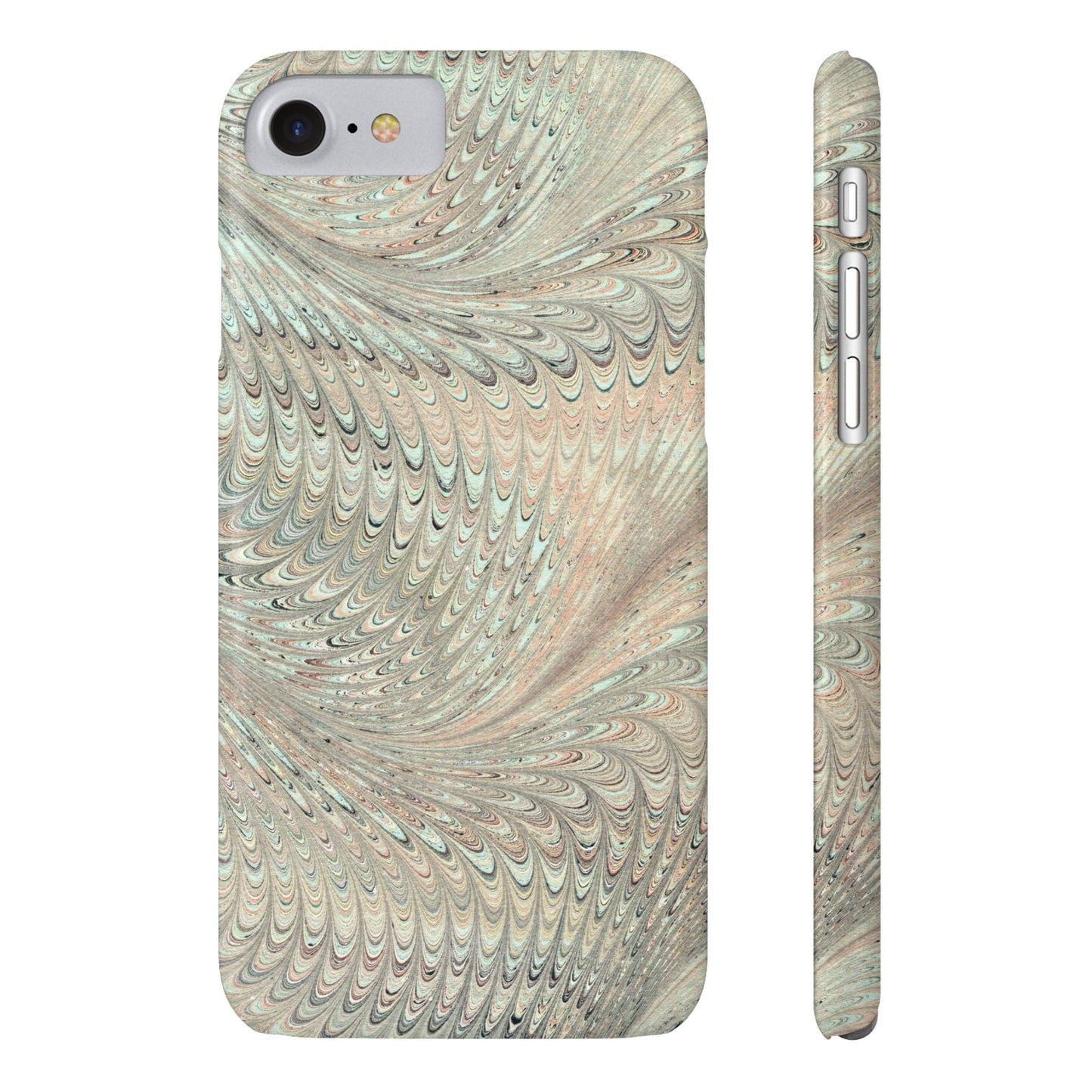 Marbled VIntage Design, Italian Feather Phone Case, Green Hues, Mint, Beige, Neutrals, Slim Phone Cases, IPHONE16 and all sizes