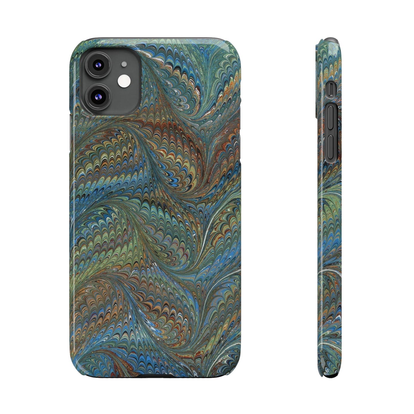 Blue and Green Italian Marbled Swirl Design, Italy Feather Phone Case, Multi-Color, Slim Phone Cases, Case-Mate IPHONE16 and all sizes