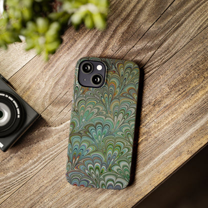 Deep Green Peacock Italian Marbled Design, Italy Feather Phone Case, Multi-Color, Slim Phone Cases, Case-Mate IPHONE16 and all sizes