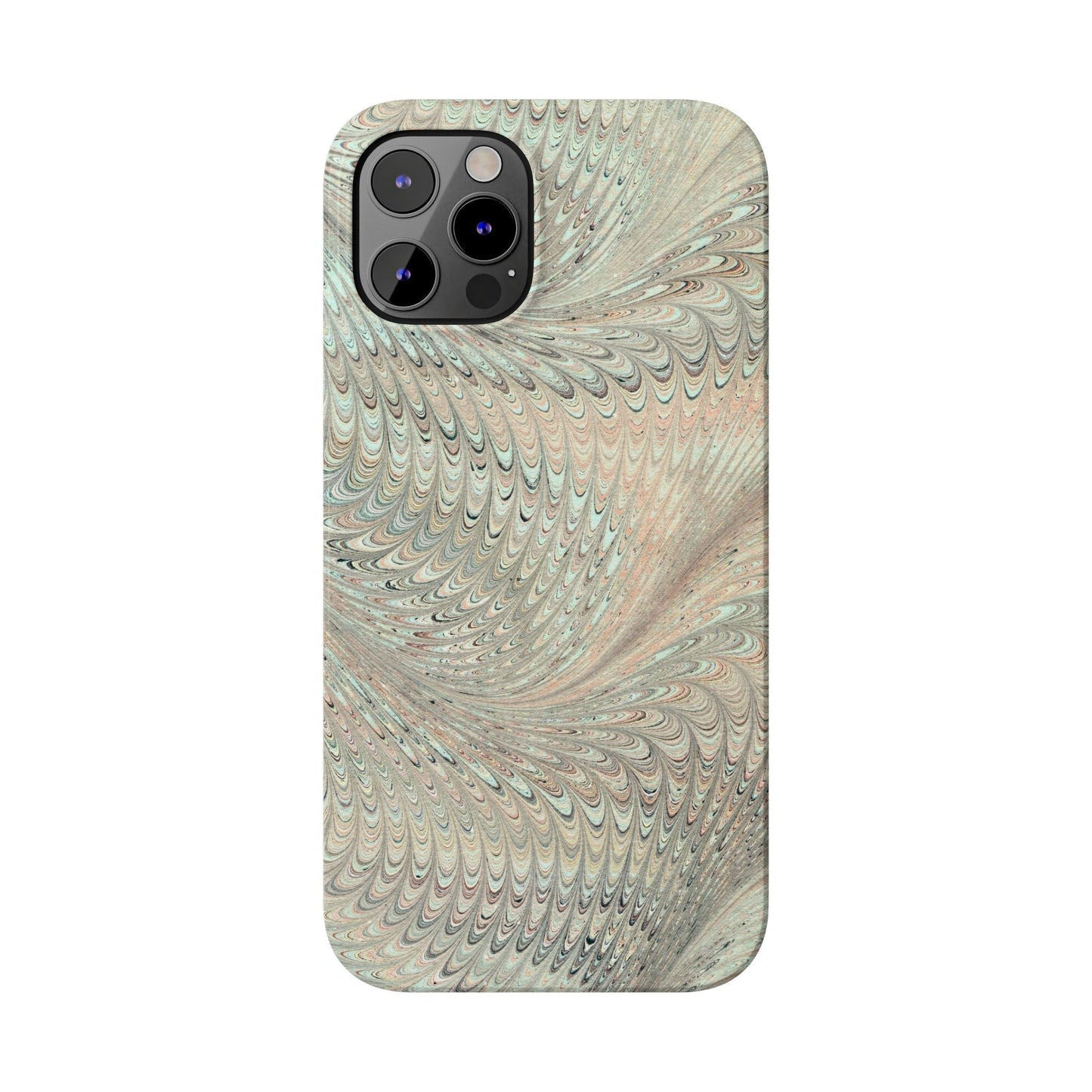 Marbled VIntage Design, Italian Feather Phone Case, Green Hues, Mint, Beige, Neutrals, Slim Phone Cases, IPHONE16 and all sizes
