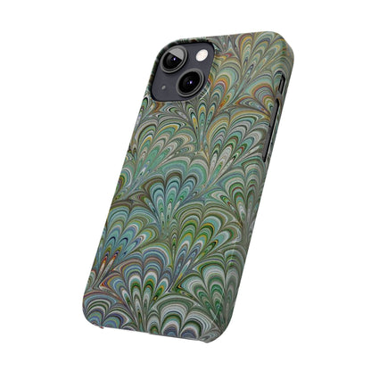 Deep Green Peacock Italian Marbled Design, Italy Feather Phone Case, Multi-Color, Slim Phone Cases, Case-Mate IPHONE16 and all sizes