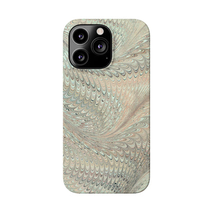 Marbled VIntage Design, Italian Feather Phone Case, Green Hues, Mint, Beige, Neutrals, Slim Phone Cases, IPHONE16 and all sizes
