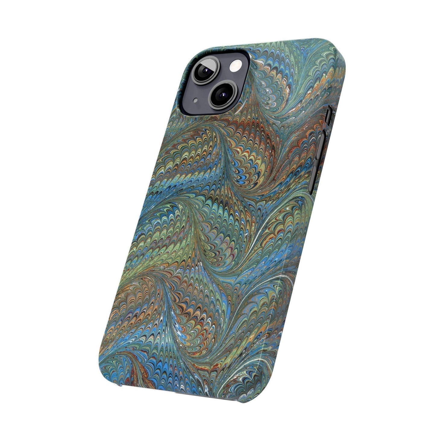 Blue and Green Italian Marbled Swirl Design, Italy Feather Phone Case, Multi-Color, Slim Phone Cases, Case-Mate IPHONE16 and all sizes
