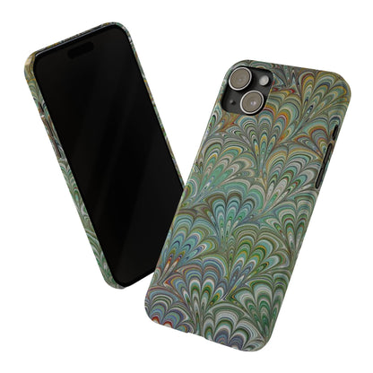 Deep Green Peacock Italian Marbled Design, Italy Feather Phone Case, Multi-Color, Slim Phone Cases, Case-Mate IPHONE16 and all sizes