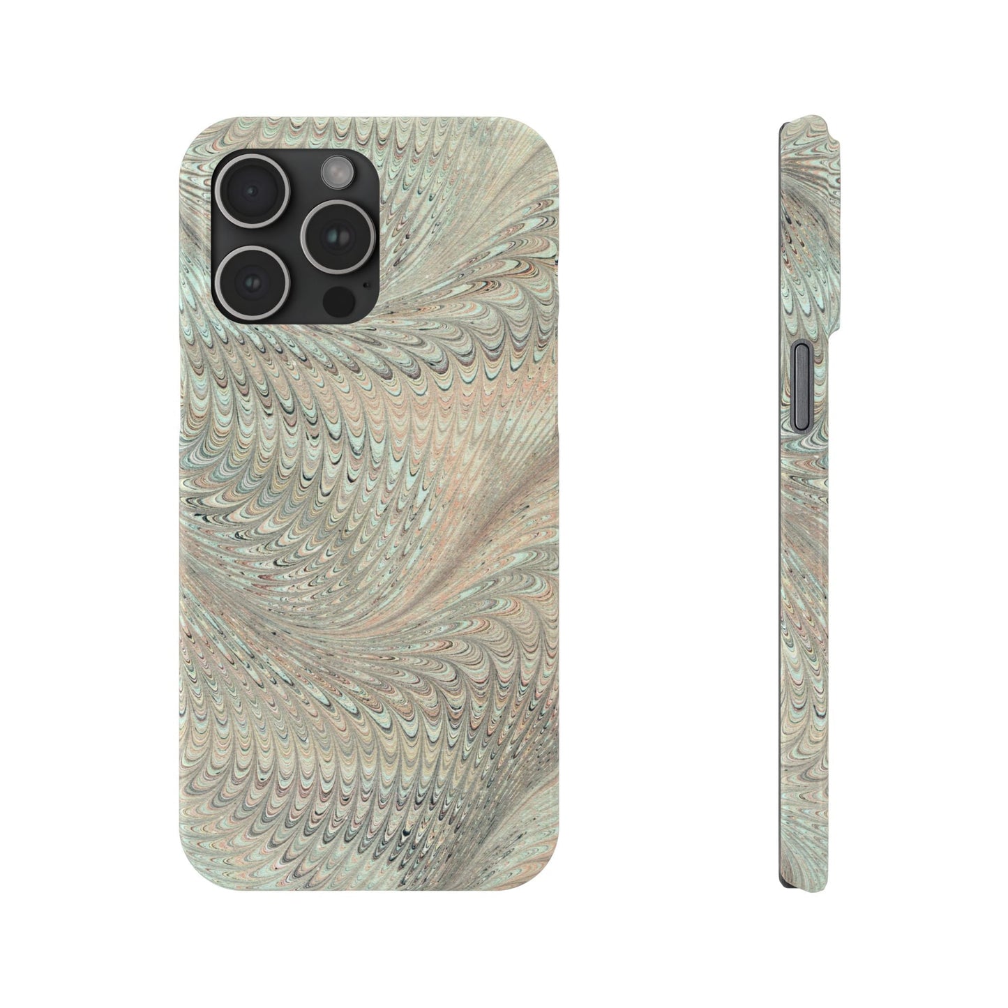 Marbled VIntage Design, Italian Feather Phone Case, Green Hues, Mint, Beige, Neutrals, Slim Phone Cases, IPHONE16 and all sizes